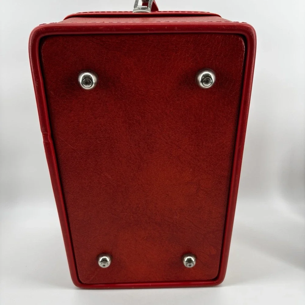 Red Orange Train Vanity Case Vintage Luggage Sesame Lined Combination Lock